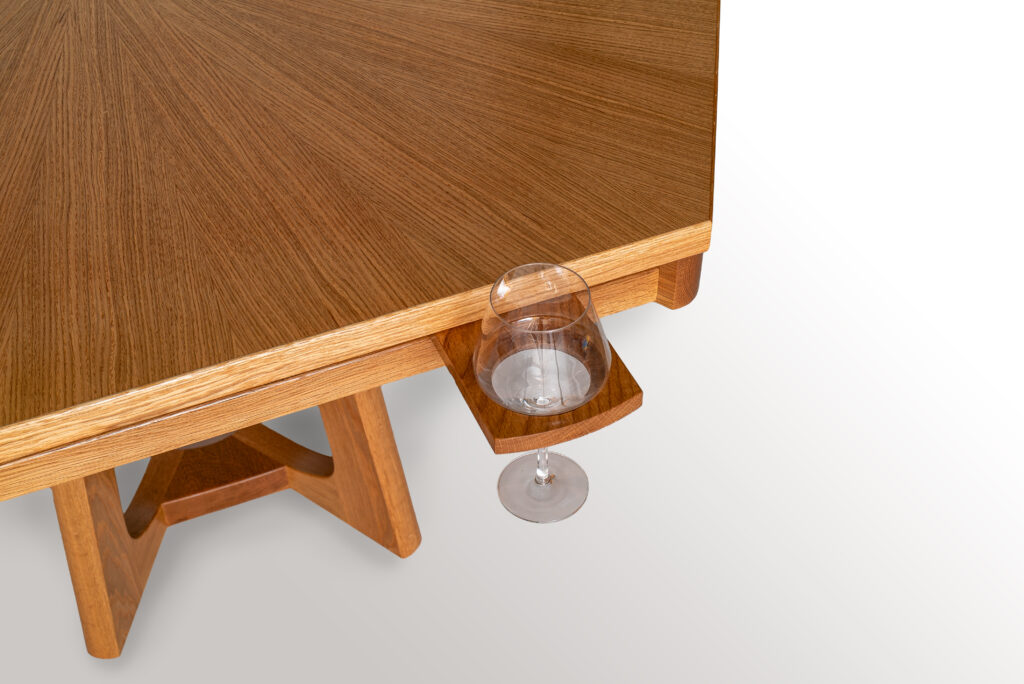Peercium Game Table with wine glass holders.